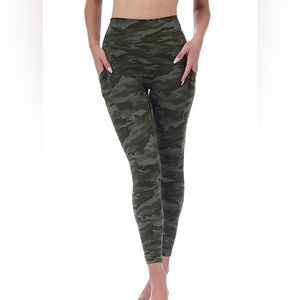 High Waist Yoga Leggings with Inside and Back Zipper Pockets - Olive Camo